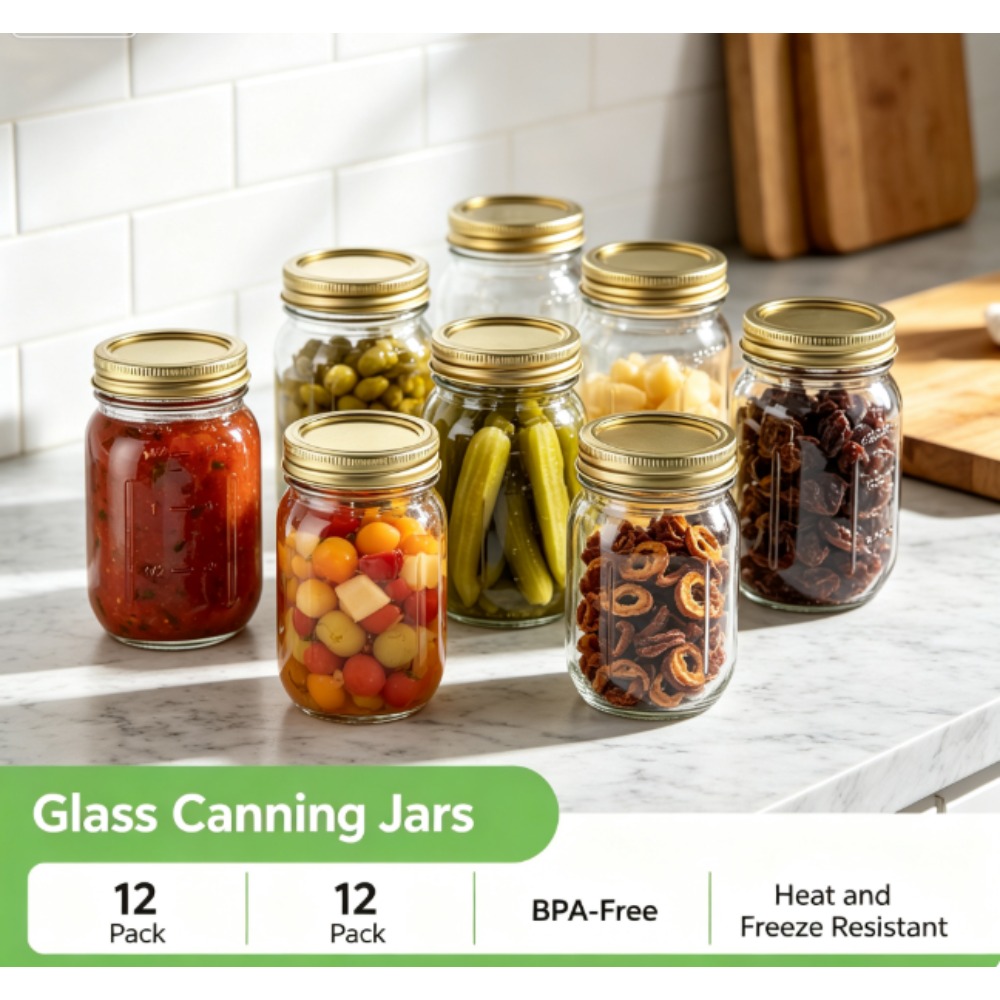 Meal Preparation - Mainstays 16oz Mason Jars, Standard Caliper