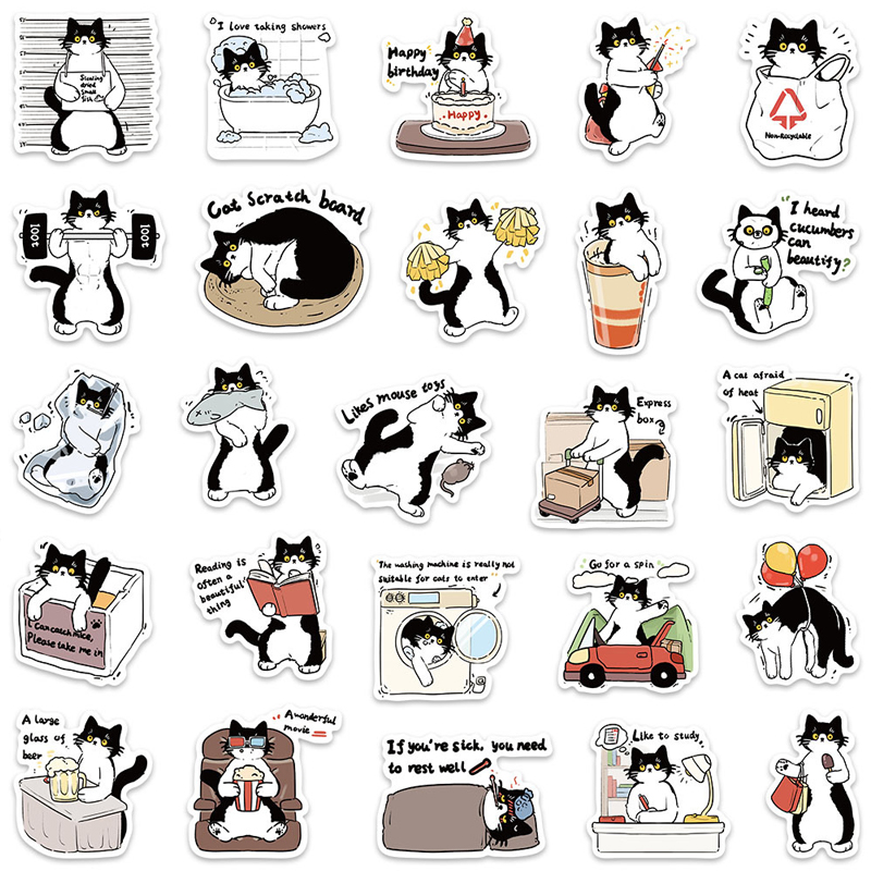 Meal Prep Notebook - 50PCS Cartoon Black and White Cat